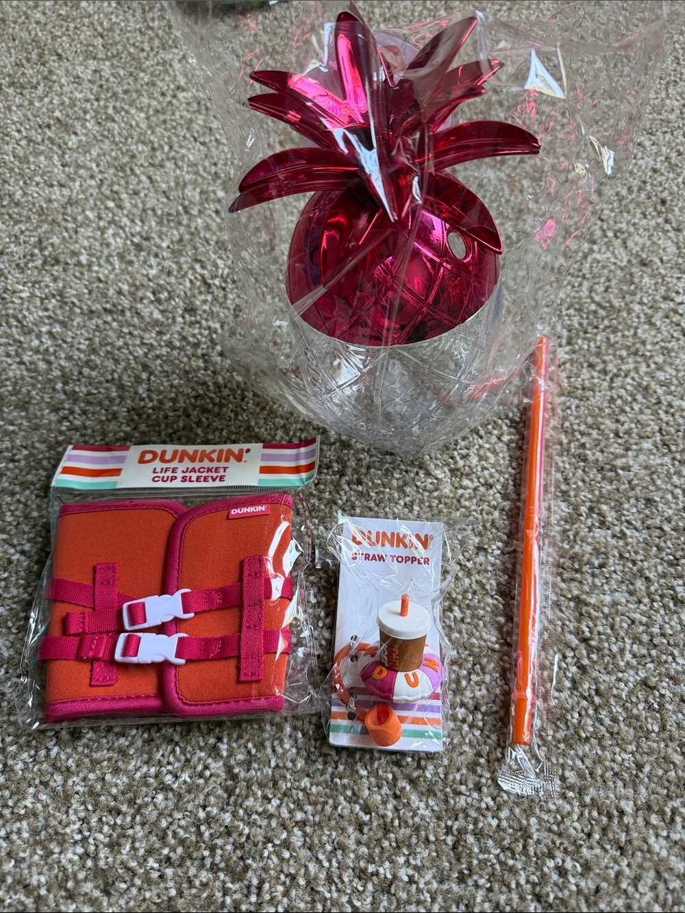 Dunkin’ 2026 Summer Barbie Pink Pineapple Cup, Cup Sleeve & Straw Topper Bundle